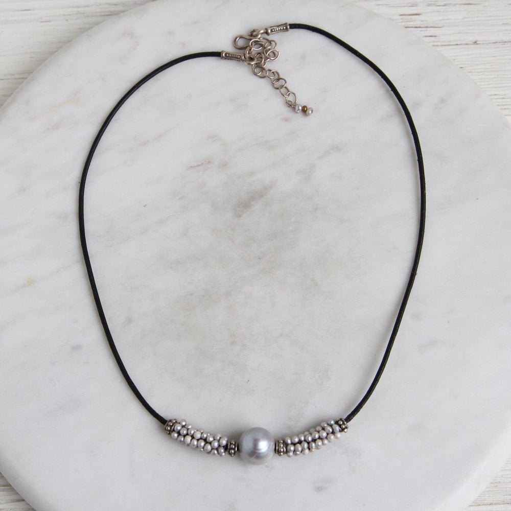 
                  
                    NKL-JM Hand Stitched Grey Pearl Leather Necklace
                  
                