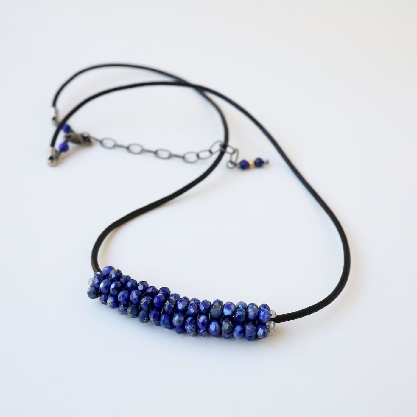 NKL-JM Hand Stitched Lapis with Silver Trim Necklace