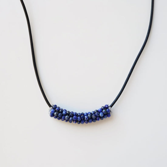 NKL-JM Hand Stitched Lapis with Silver Trim Necklace