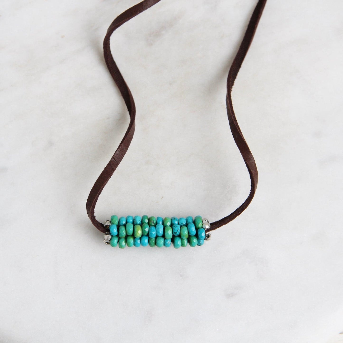 NKL-JM Hand Stitched Large Multi Color Turquoise Suede Necklace