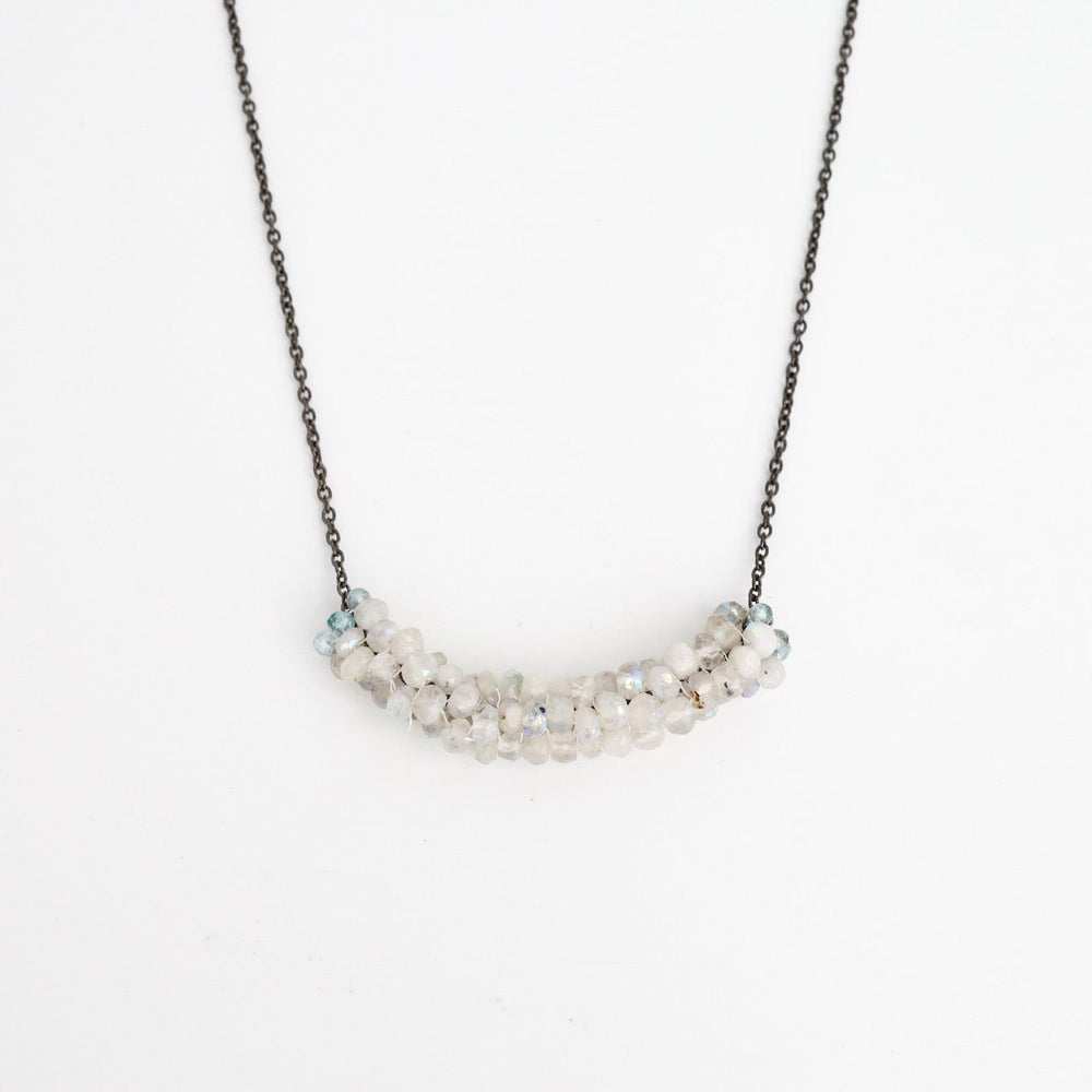 NKL-JM Hand Stitched Moonstone with Aquamarine Trim Necklace