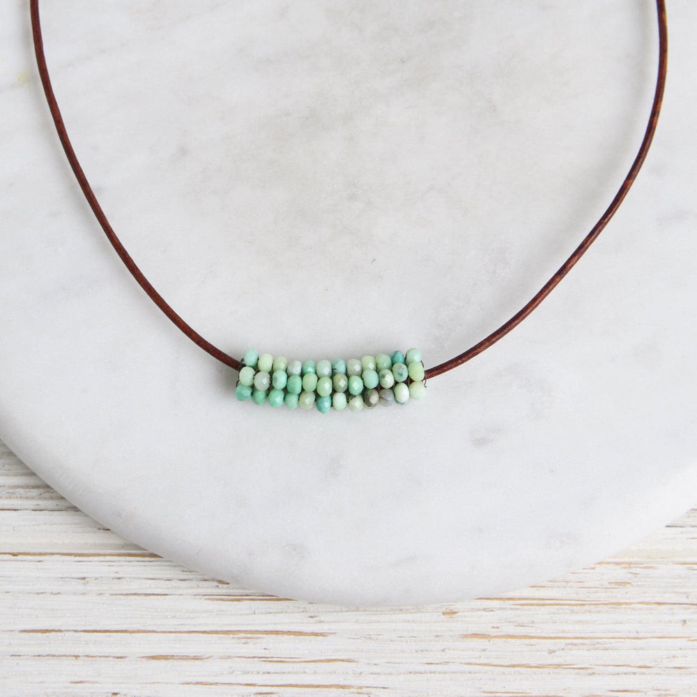 NKL-JM Hand Stitched Moss Opal Leather Necklace