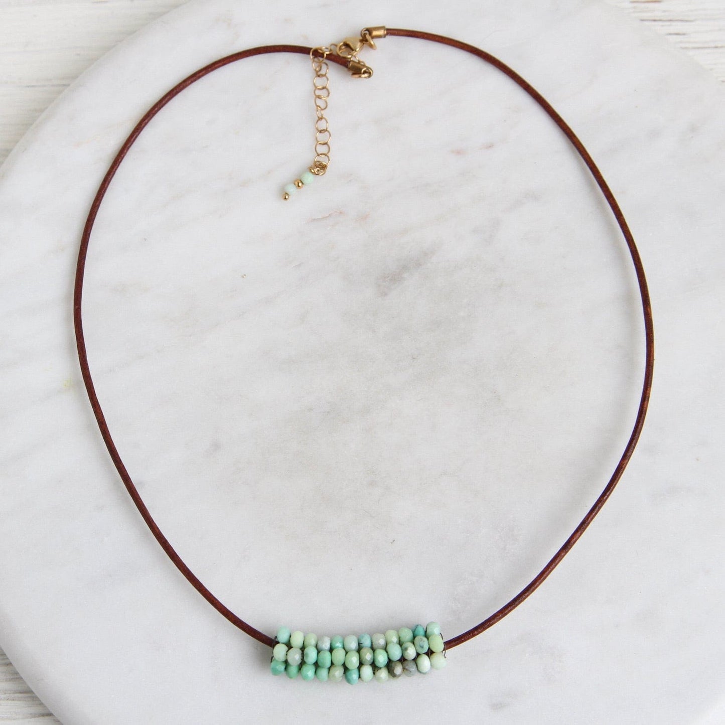 NKL-JM Hand Stitched Moss Opal Leather Necklace