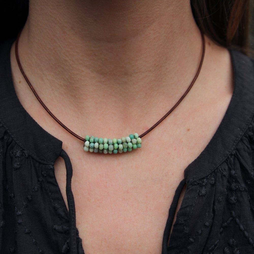 NKL-JM Hand Stitched Moss Opal Leather Necklace