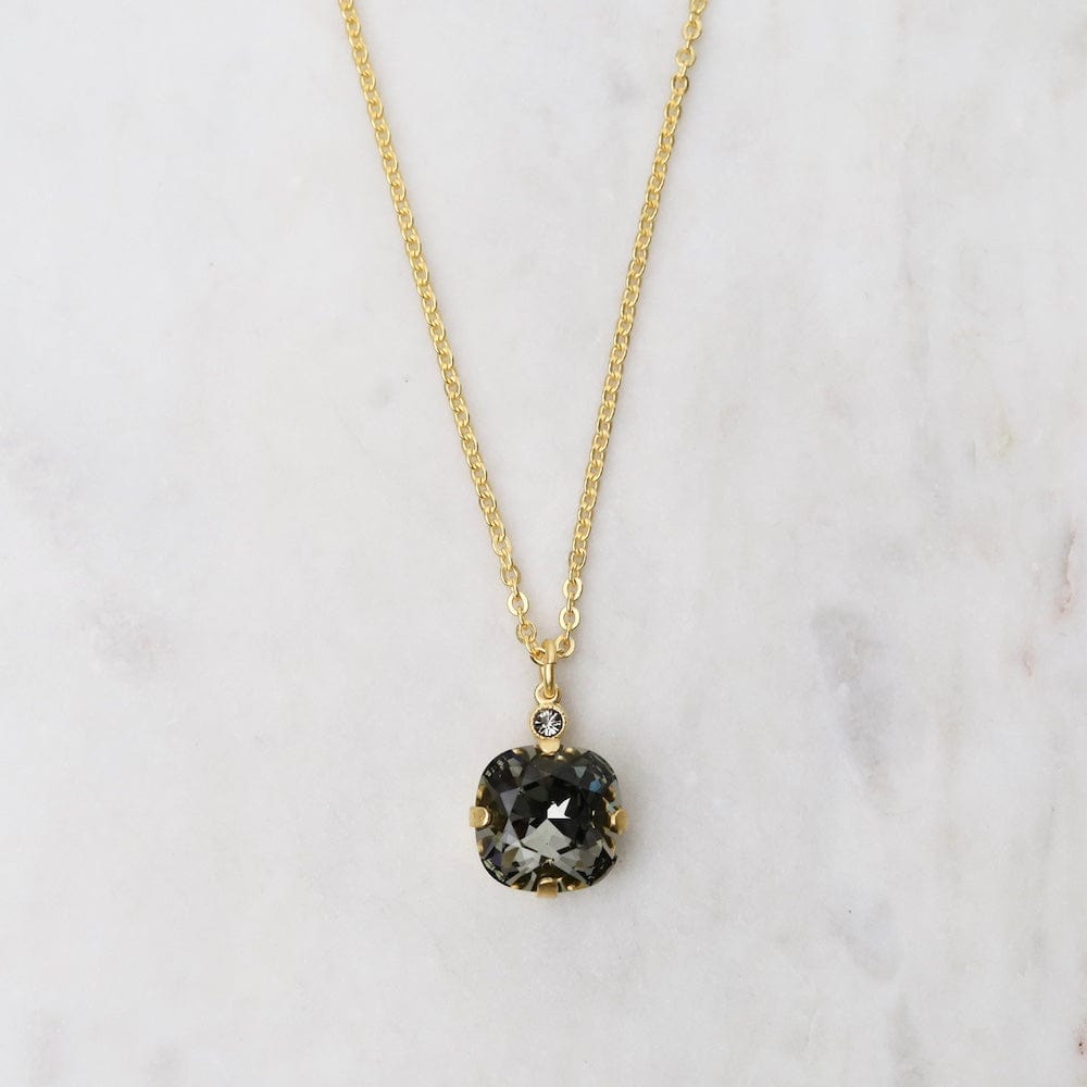 NKL-JM Large Black Diamond Pendant Necklace- Gold Plate