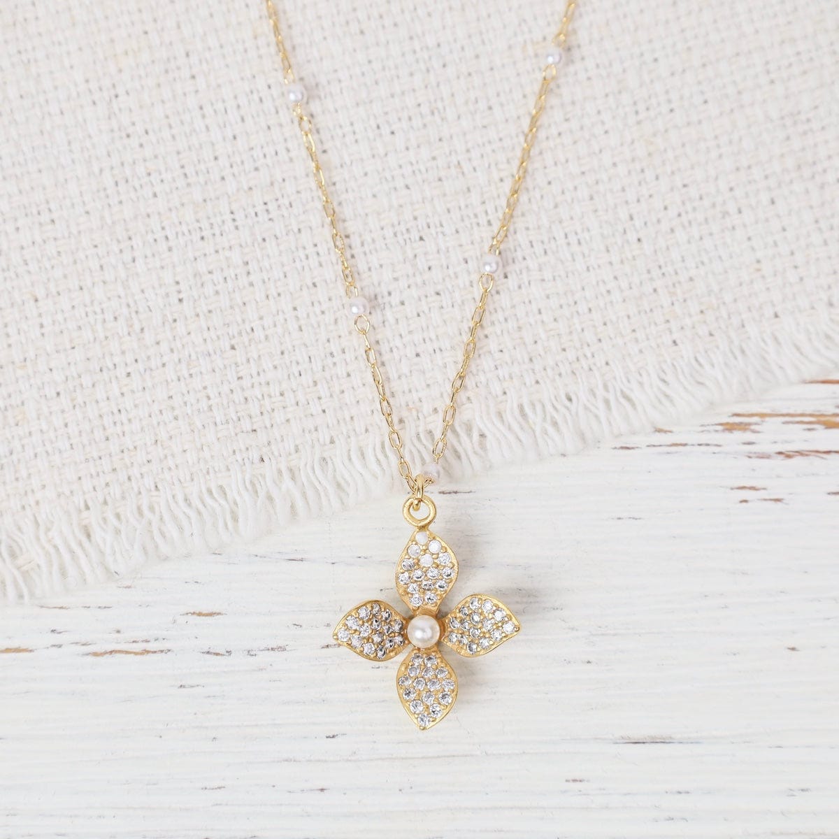 NKL-JM Lotus Pearl  Necklace - Gold Plate