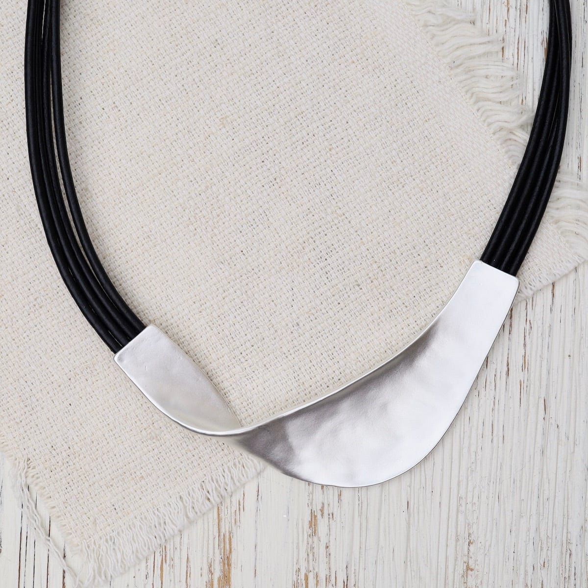 NKL-JM Matte Silver Black Leather Necklace