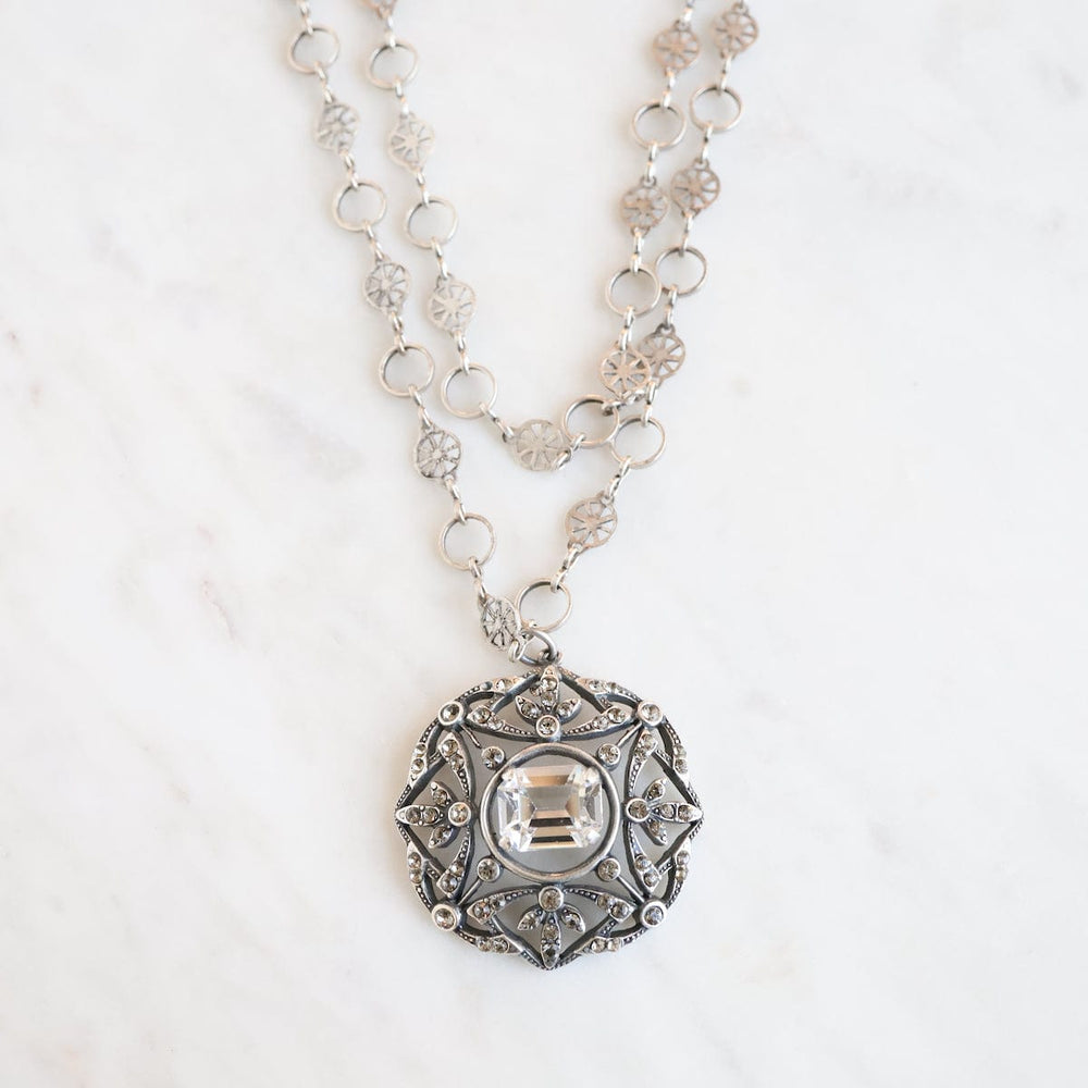 
                      
                        NKL-JM "Old Silver" Crystal Medallion Necklace
                      
                    