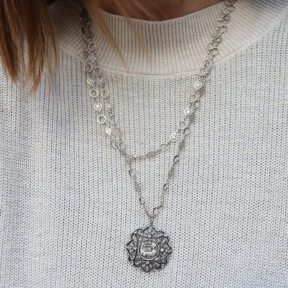 
                      
                        NKL-JM "Old Silver" Crystal Medallion Necklace
                      
                    