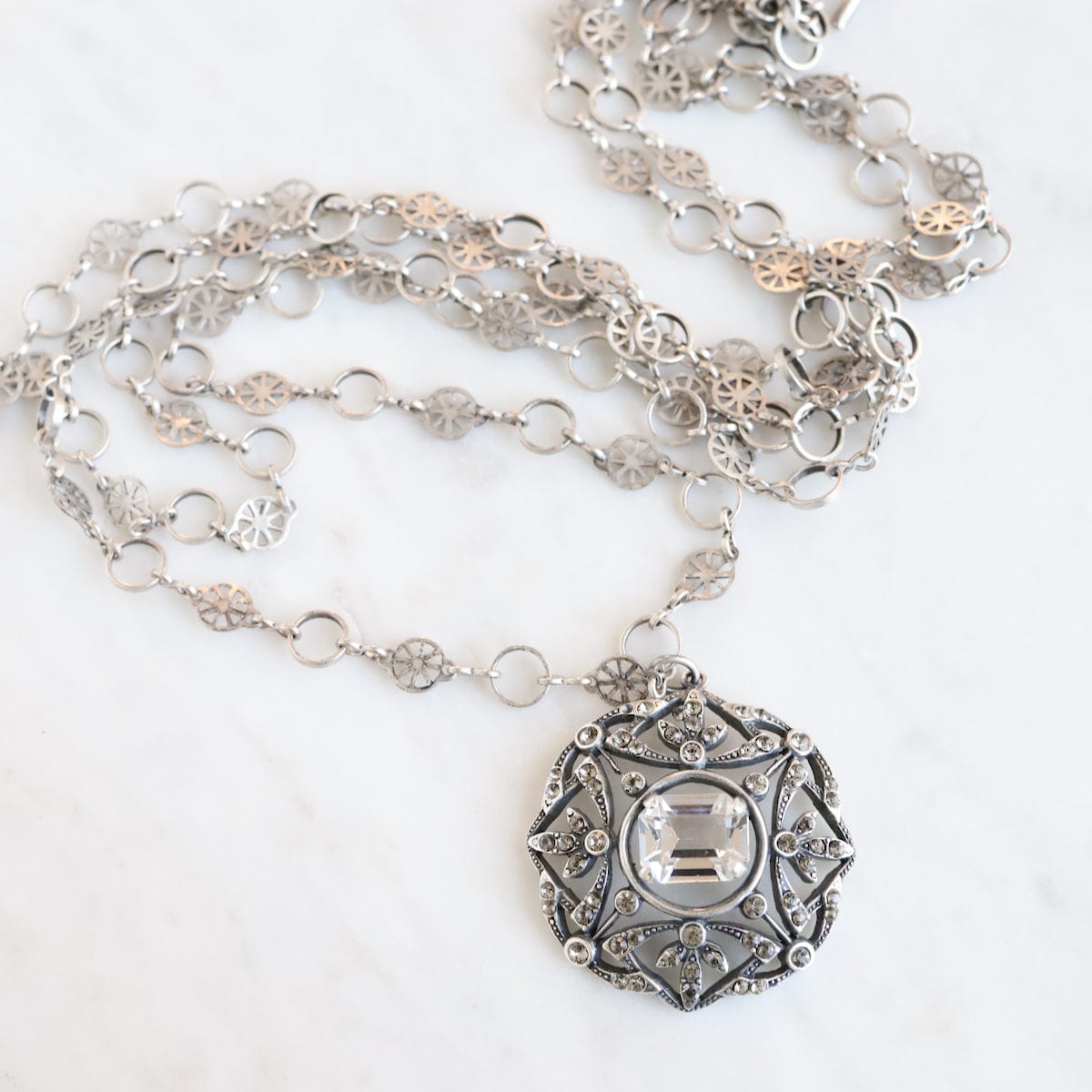 NKL-JM "Old Silver" Crystal Medallion Necklace