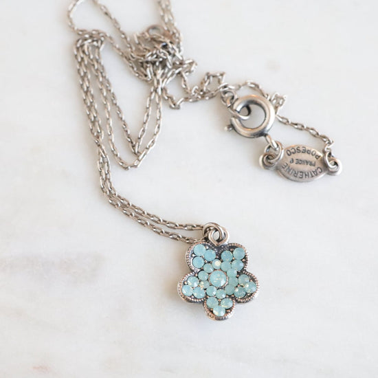 NKL-JM "Old Silver" Small Flower Pacific Opal Pendant Necklace