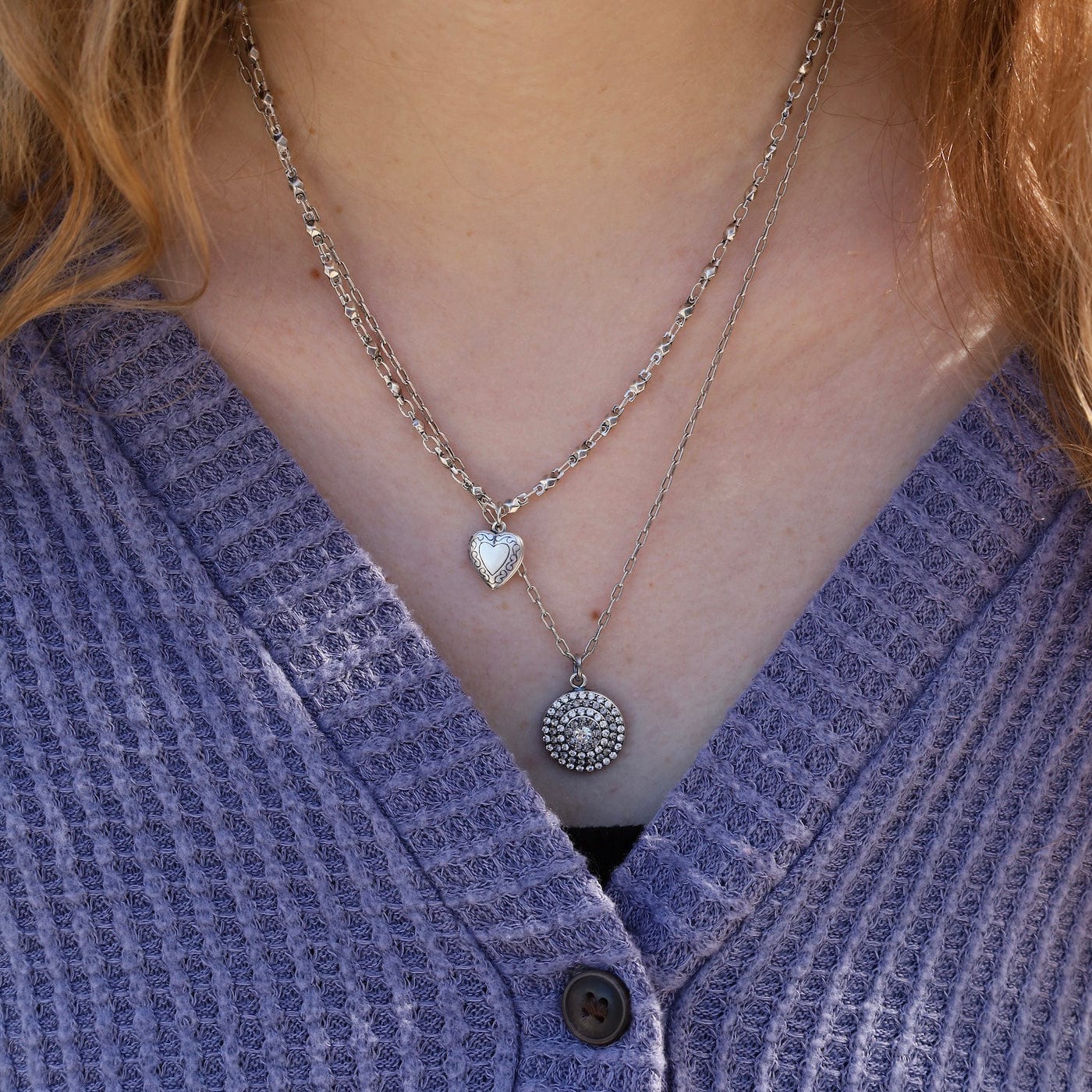 NKL-JM Old Silver Small Heart Locket On Bead Link Chain Necklace