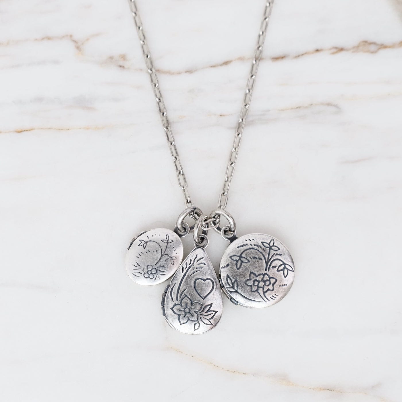 NKL-JM Old Silver Triple Locket Necklace