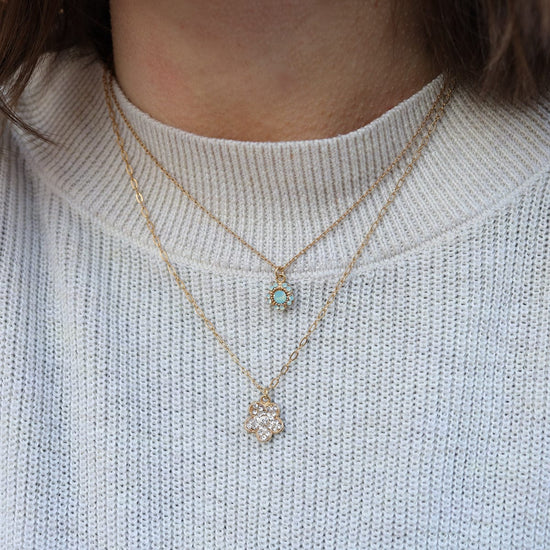 NKL-JM Pacific Opal Gold Tiny Flower Pendant Necklace