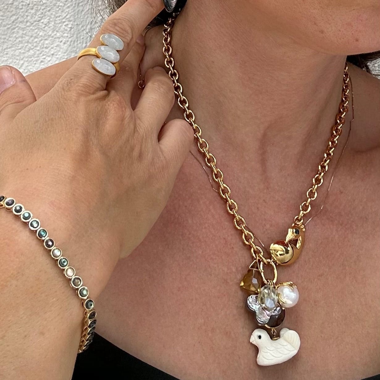 NKL-JM Peacock Charm Necklace Multi