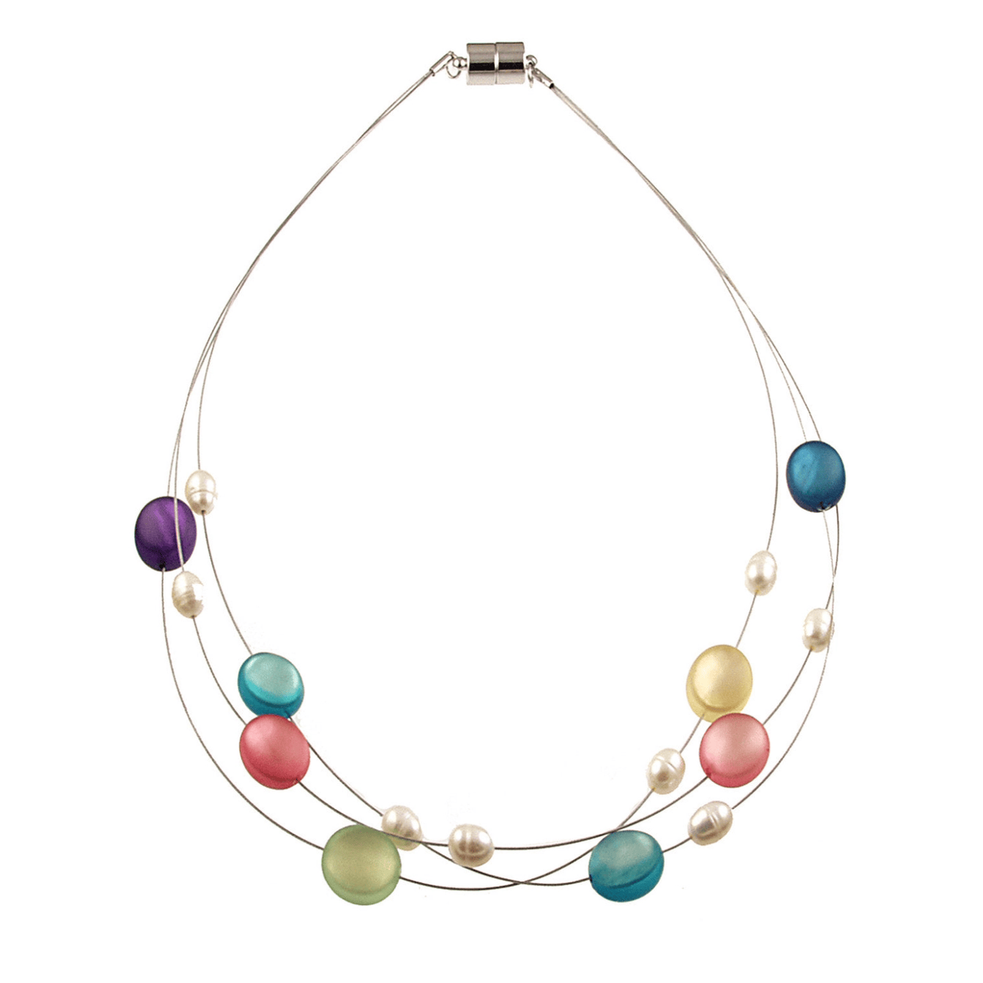 NKL-JM Pearl & Shell Bubbles 3 Strand Necklace Multi Pastel