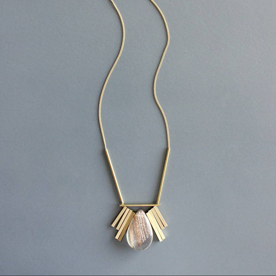 NKL-JM Quartz and Brass Artdeco Necklace