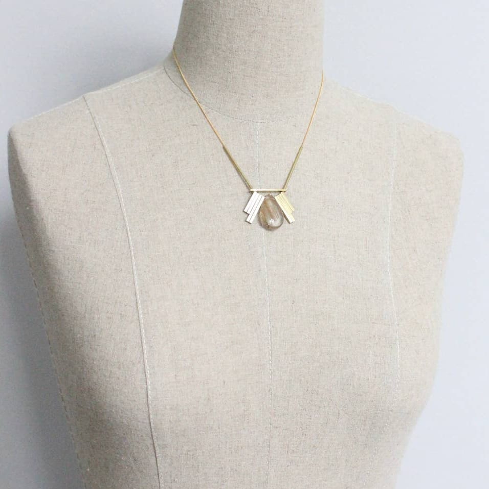 NKL-JM Quartz and Brass Artdeco Necklace