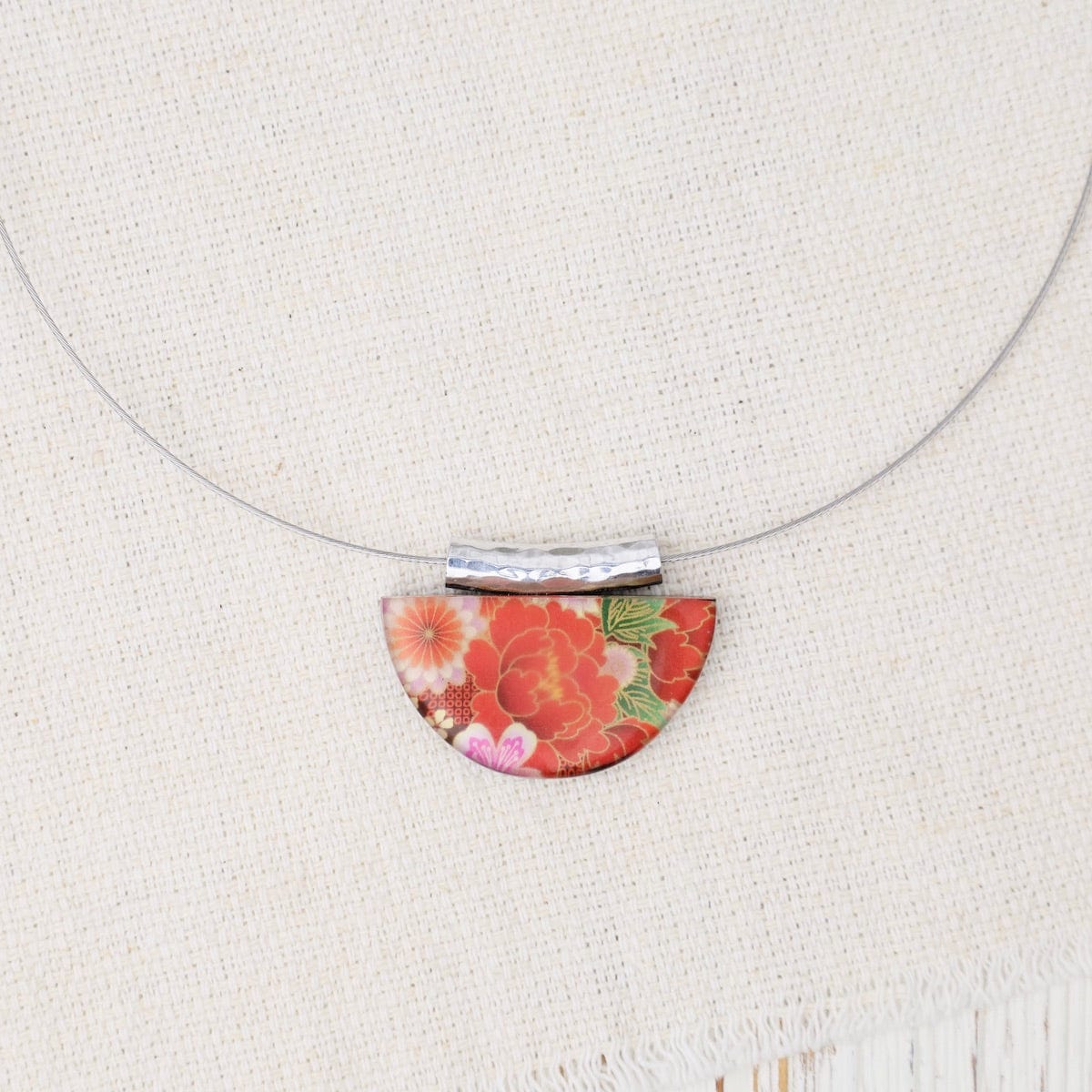 NKL-JM Red Kimono Half Moon Pendant