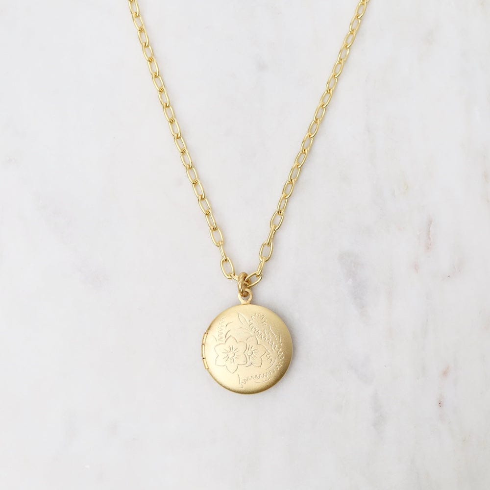 Round Floral Etched Locket Necklace – Dandelion Jewelry