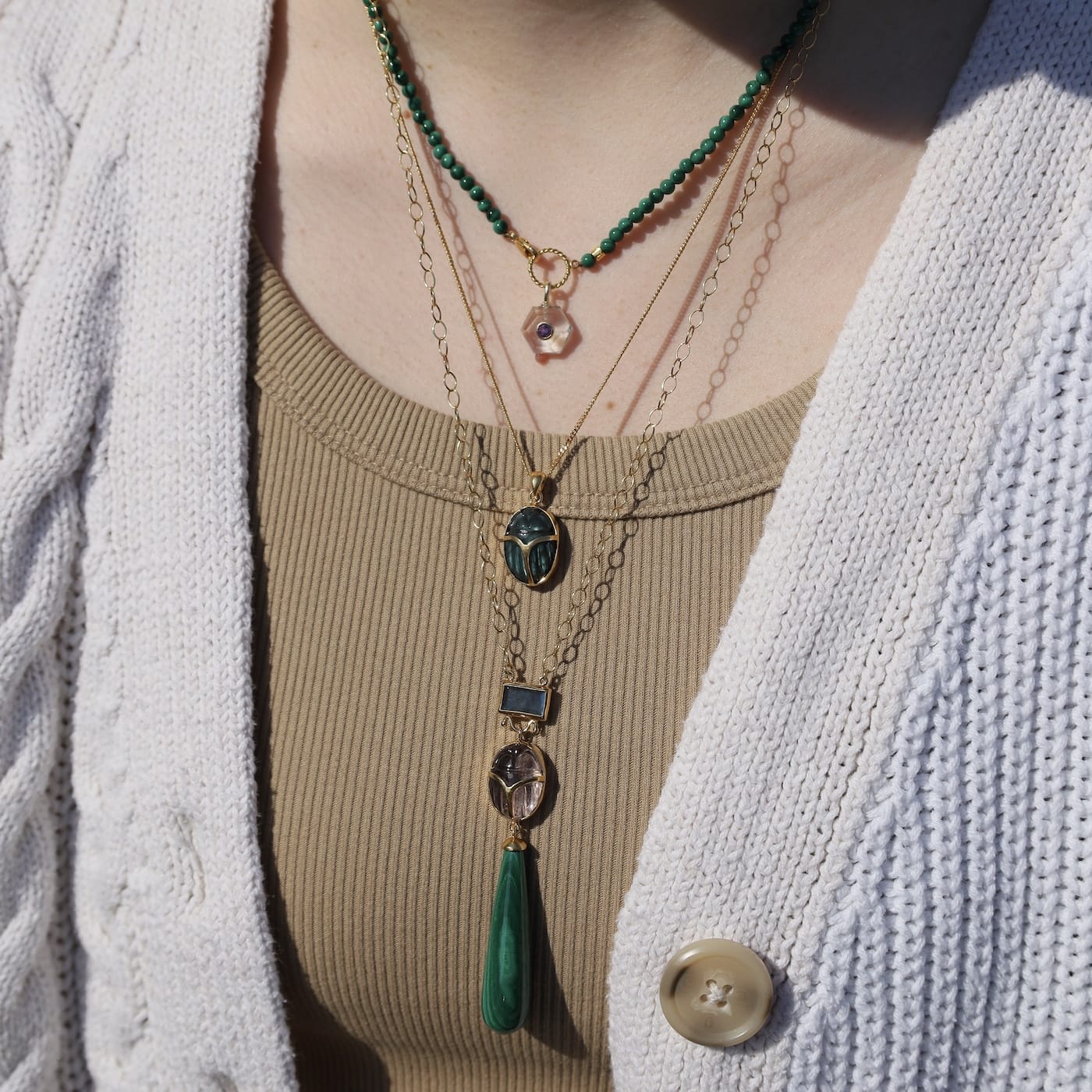 NKL-JM Scarab Drop Necklace Multi