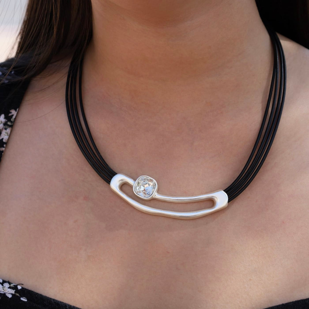 NKL-JM Silver Crystal Loop Necklace