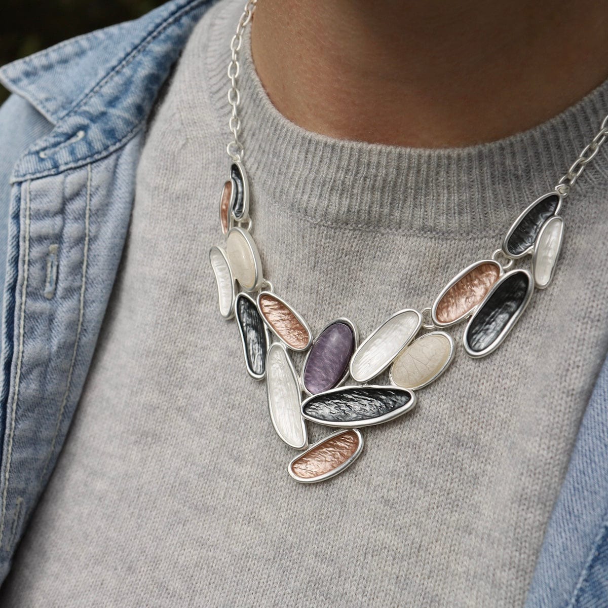 NKL-JM Silver Grey Mix Compilation Necklace