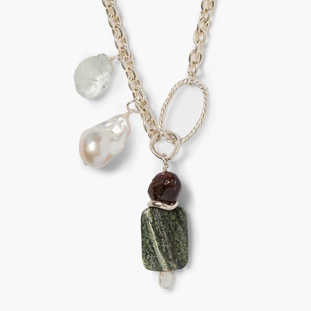 NKL-JM Silver Plated Brass Short Asymmetrical  Charm Neck