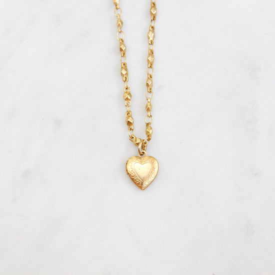 NKL-JM Small Heart Locket on Bead Link Chain - Gold Plate