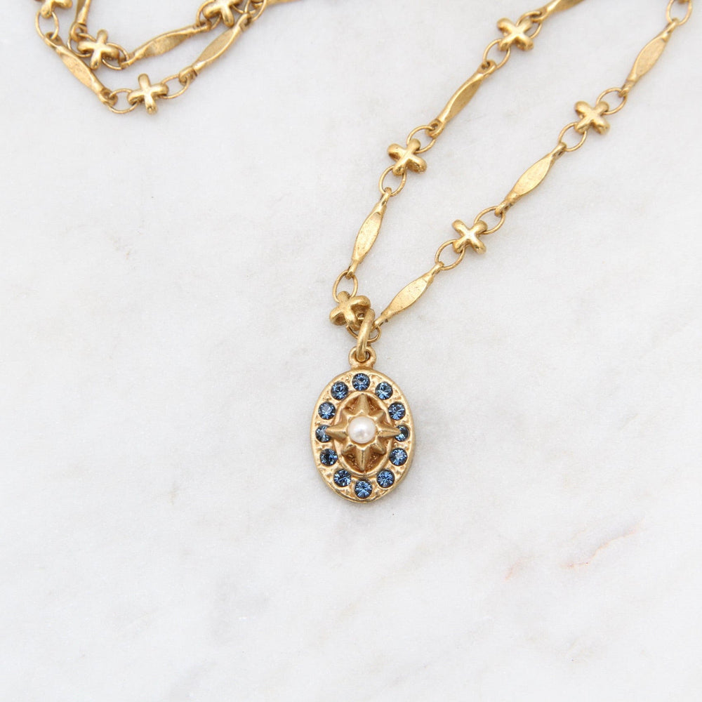 
                  
                    NKL-JM Small Oval Crystal Pendant on Long Link Chain - Gold Plate
                  
                