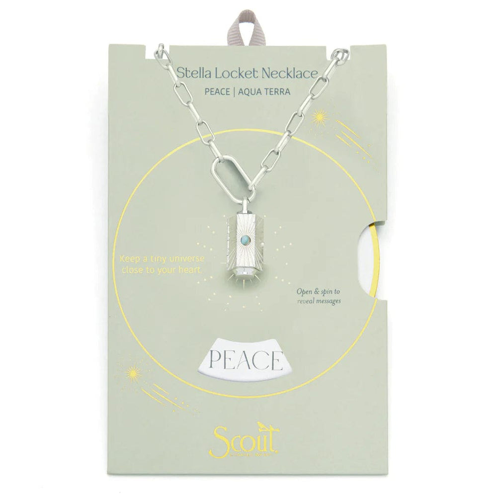 NKL-JM Stella Locket Necklace - Peace/Aqua Terra/Silver