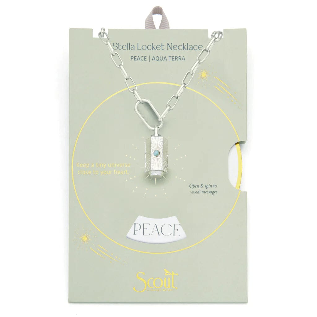 NKL-JM Stella Locket Necklace - Peace/Aqua Terra/Silver