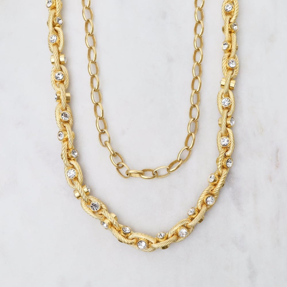 NKL-JM Stone Double Chain Necklace