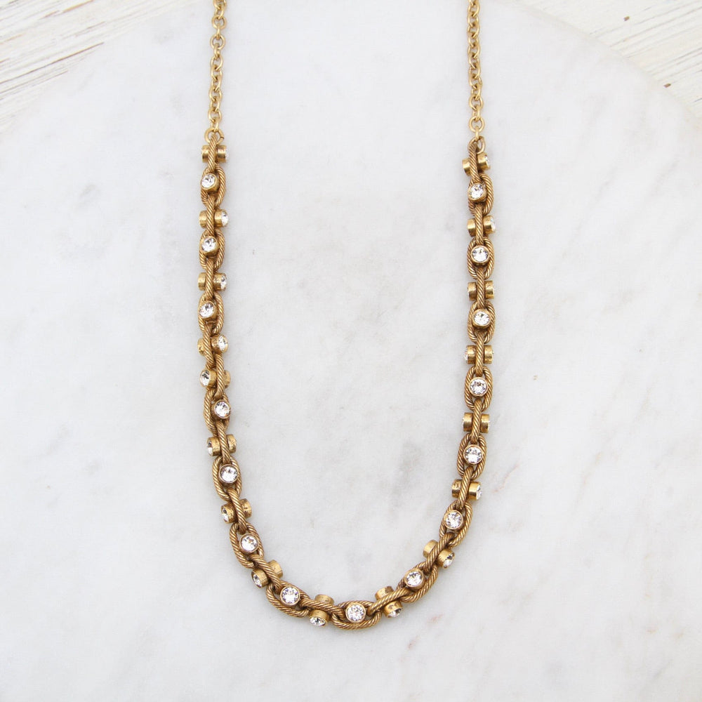 NKL-JM Swarovski Crystal Barbell Chain Necklace - Gold Plate