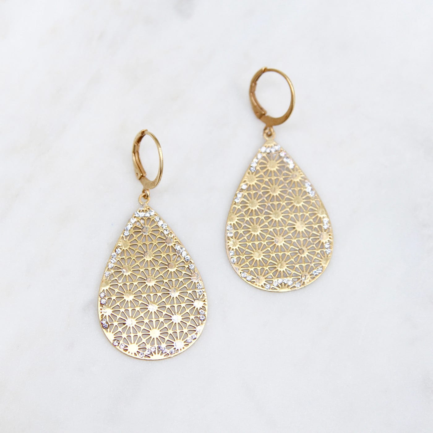 NKL-JM Teardrop Earrings with Stars & Clear Crystals