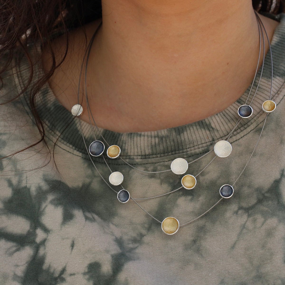 NKL-JM Tri Tone Disc Necklace