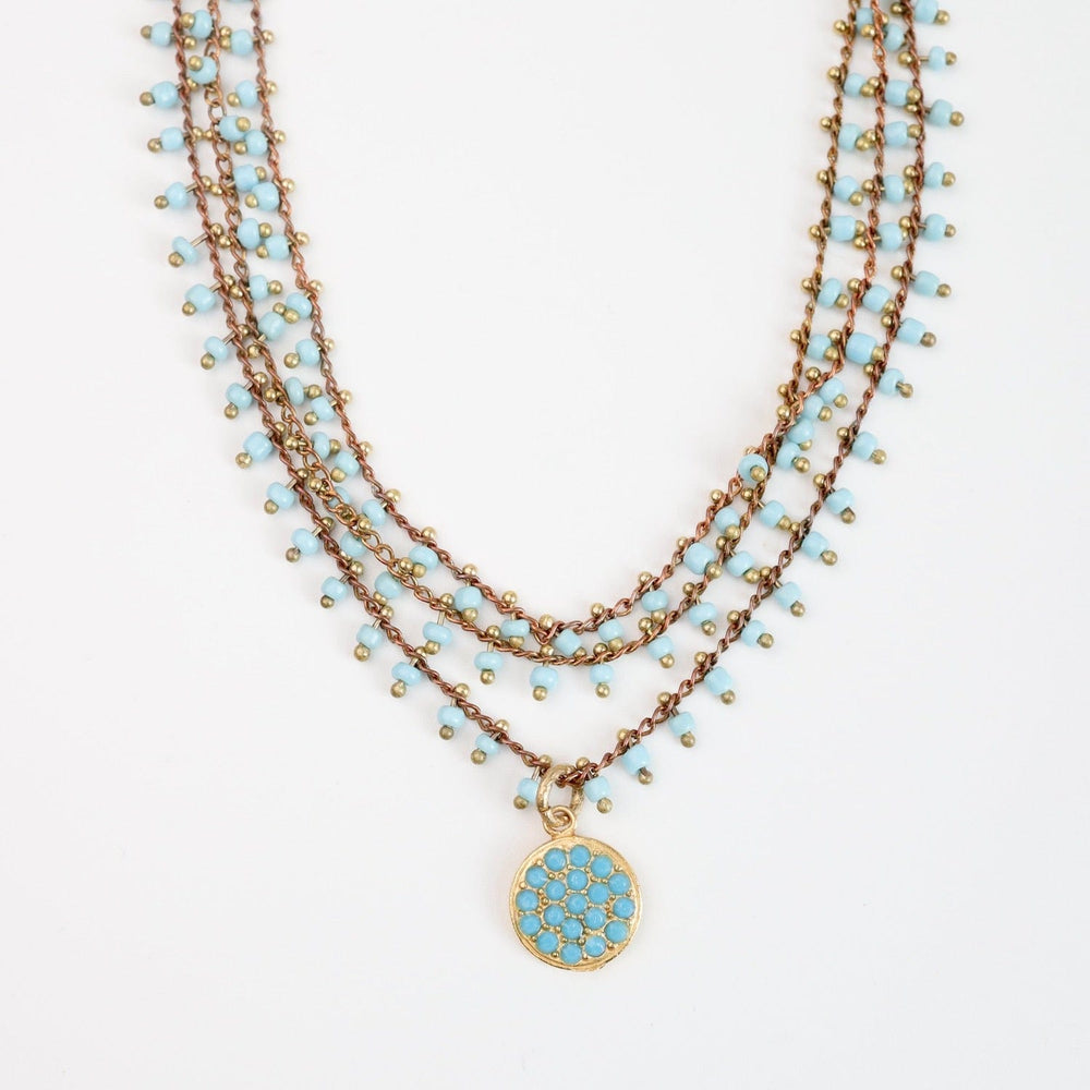 
                      
                        NKL-JM Triple Bead Strand Necklace with Crystal Charm - Sky
                      
                    