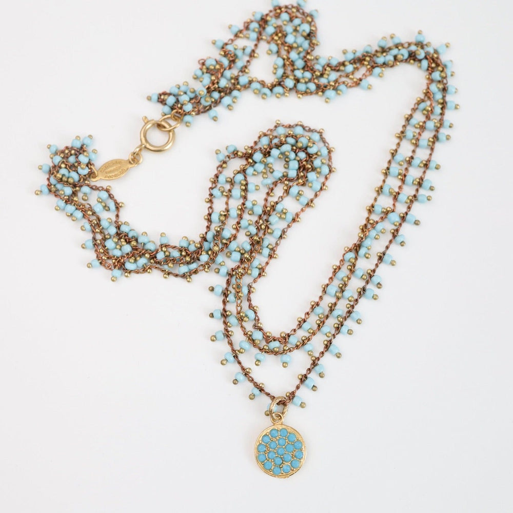 
                      
                        NKL-JM Triple Bead Strand Necklace with Crystal Charm - Sky
                      
                    