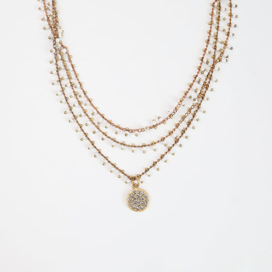 Load image into Gallery viewer, NKL-JM Triple Bead Strand Necklace with Crystal Charm - White
