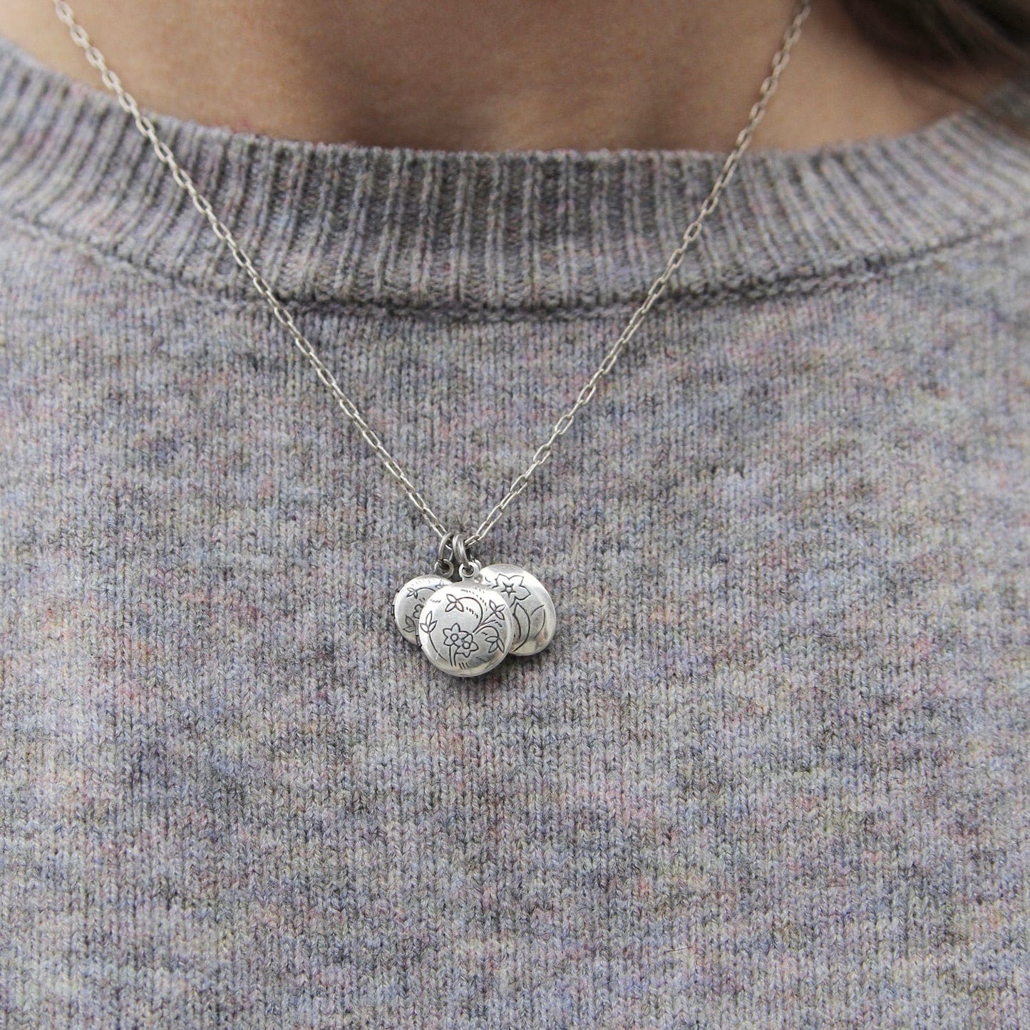 NKL-JM Triple Locket Necklace - "Old Silver"