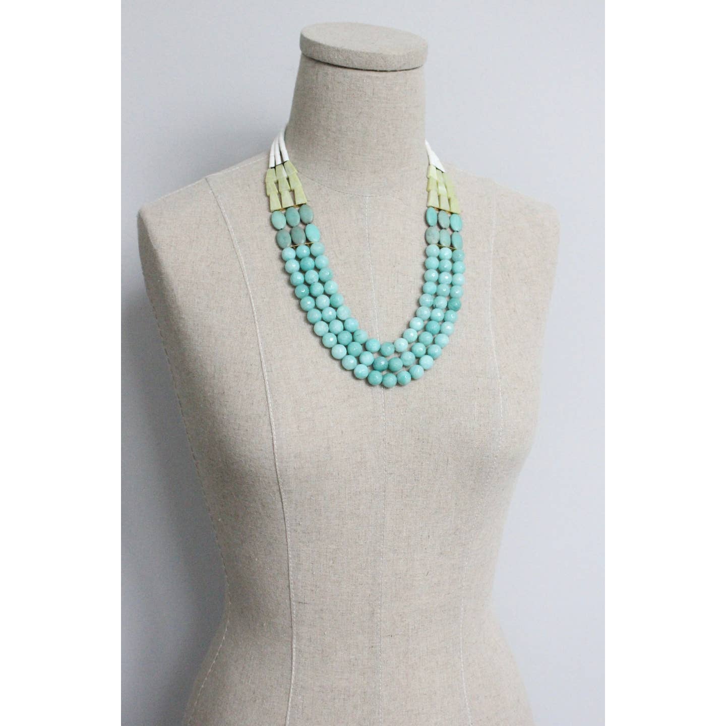 NKL-JM Triple Strand Turquoise and Amazonite Necklace