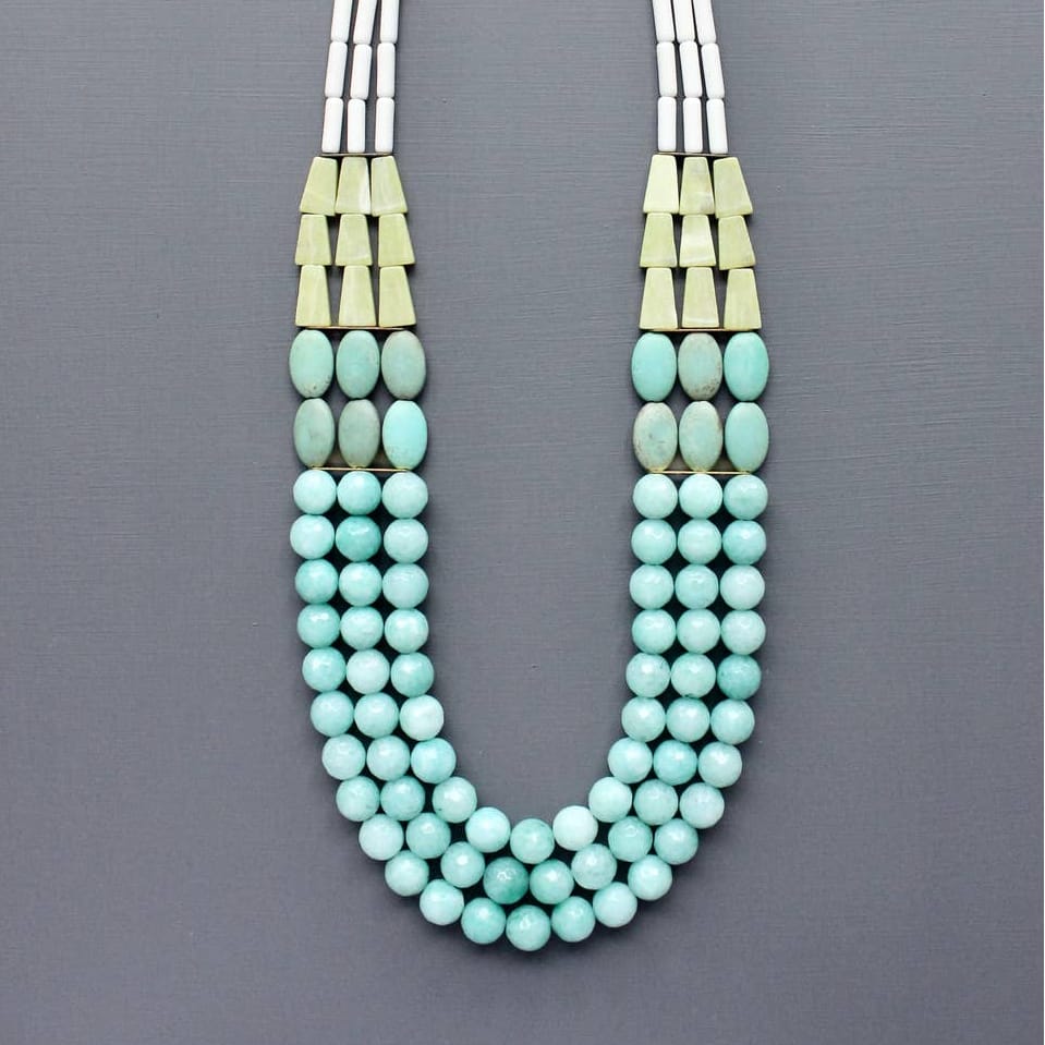 NKL-JM Triple Strand Turquoise and Amazonite Necklace