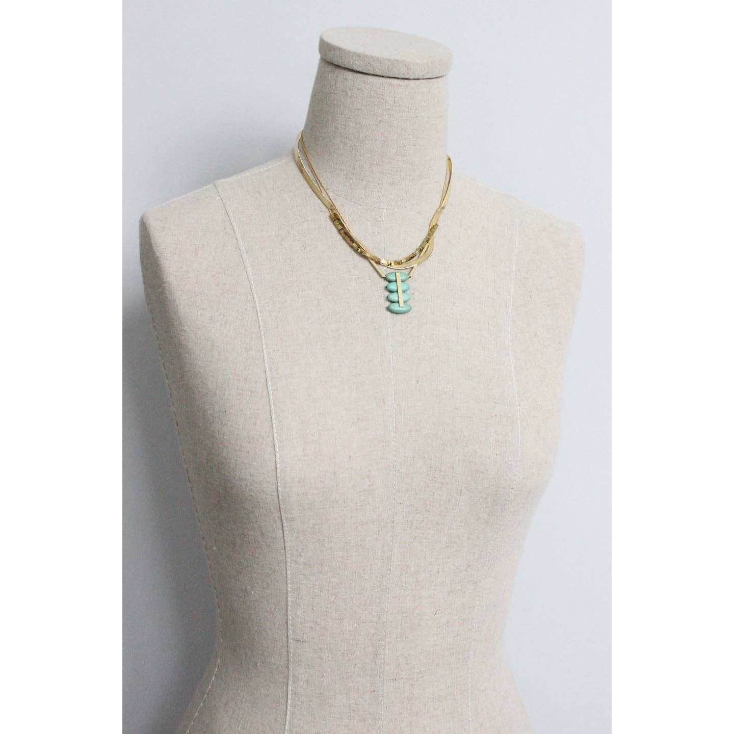NKL-JM Triple Strand Turquoise and Snake Chain Artdeco Necklace