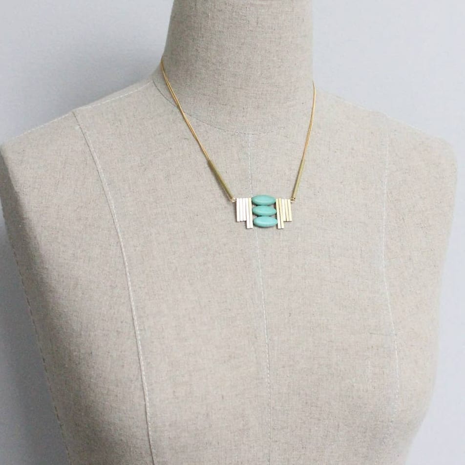 NKL-JM Turquoise and Brass Artdeco Necklace
