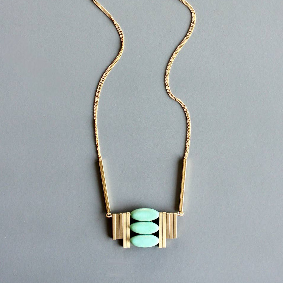 NKL-JM Turquoise and Brass Artdeco Necklace