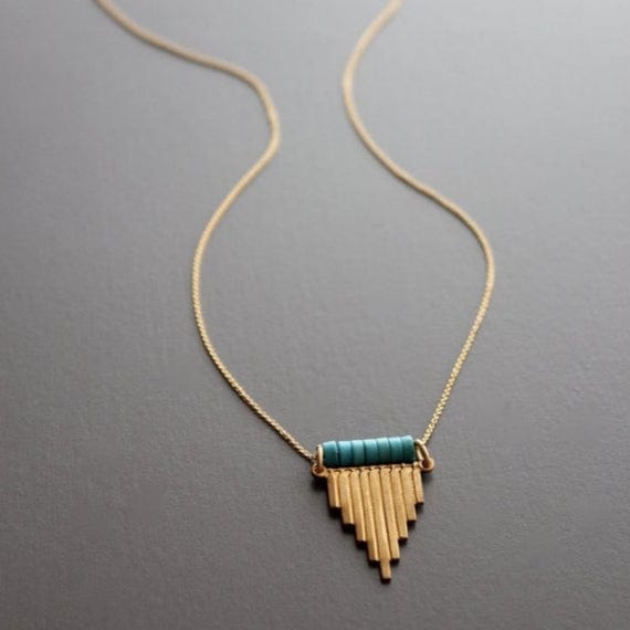 NKL-JM Turquoise and Brass Pendant Necklace