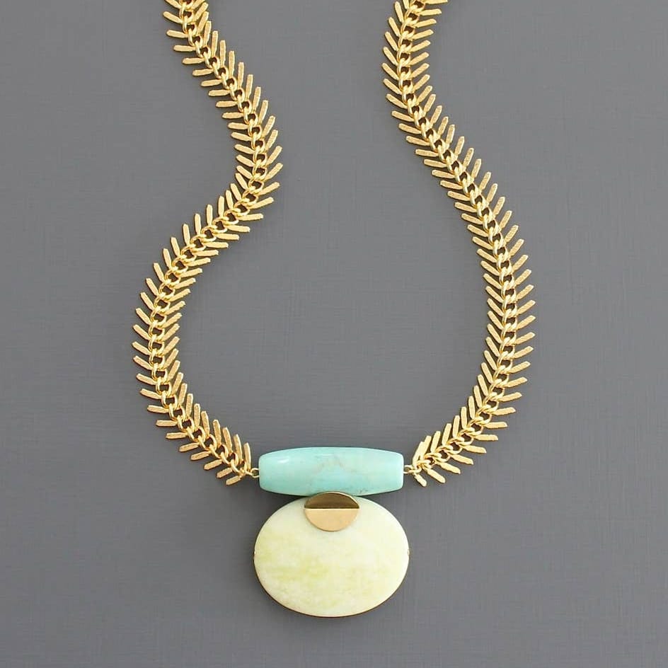 NKL-JM Turquoise and Lemon Herringbone Necklace