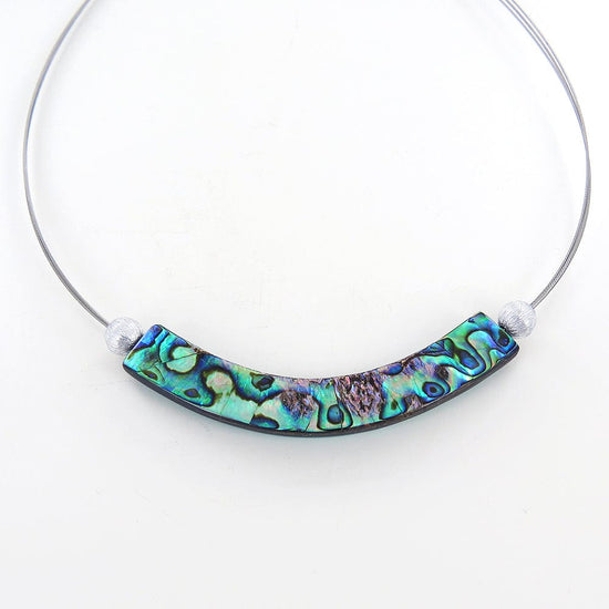 NKL-JM TURQUOISE PAUA SHELL AND RESIN CURVED NECKLACE
