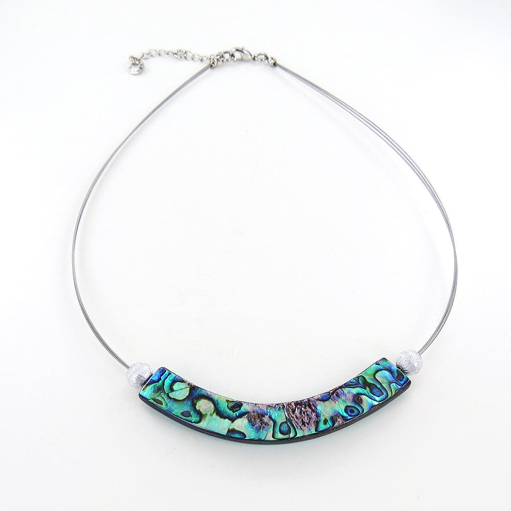 NKL-JM TURQUOISE PAUA SHELL AND RESIN CURVED NECKLACE