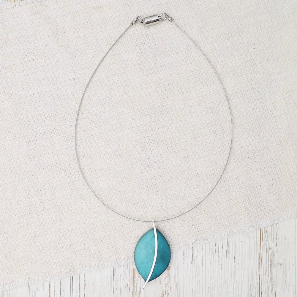 
                  
                    NKL-JM Two Tone Teal Leaf Pendant
                  
                